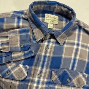 Cabela's Mens Medium Plaid Flannel Shirt Long Sleeve Button Up Blue Gray